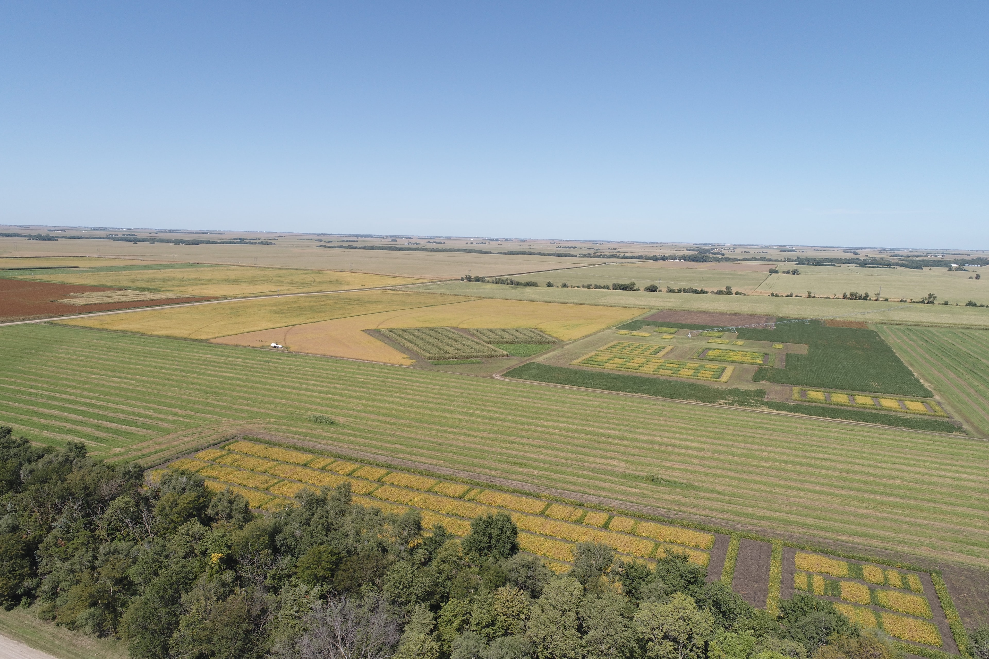 Aerial view of Midwest Research Inc. field trial plots